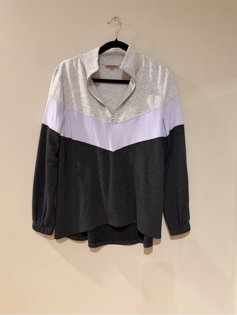 LOFT Gray and Purple Quarterzip Sweater